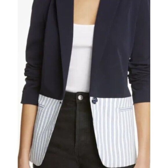 Tanya Taylor sz 2 Blazer Blue Striped Classic Preppy Designer Tailered Office - Picture 1 of 9